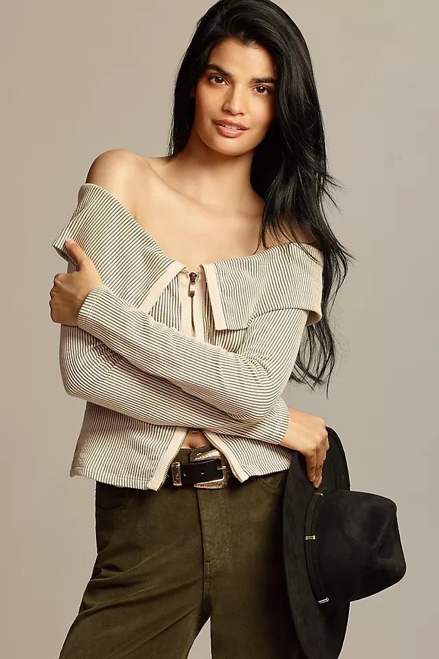 By Anthropologie Off-The-Shoulder Zip-Front Ribbed Top Product Image