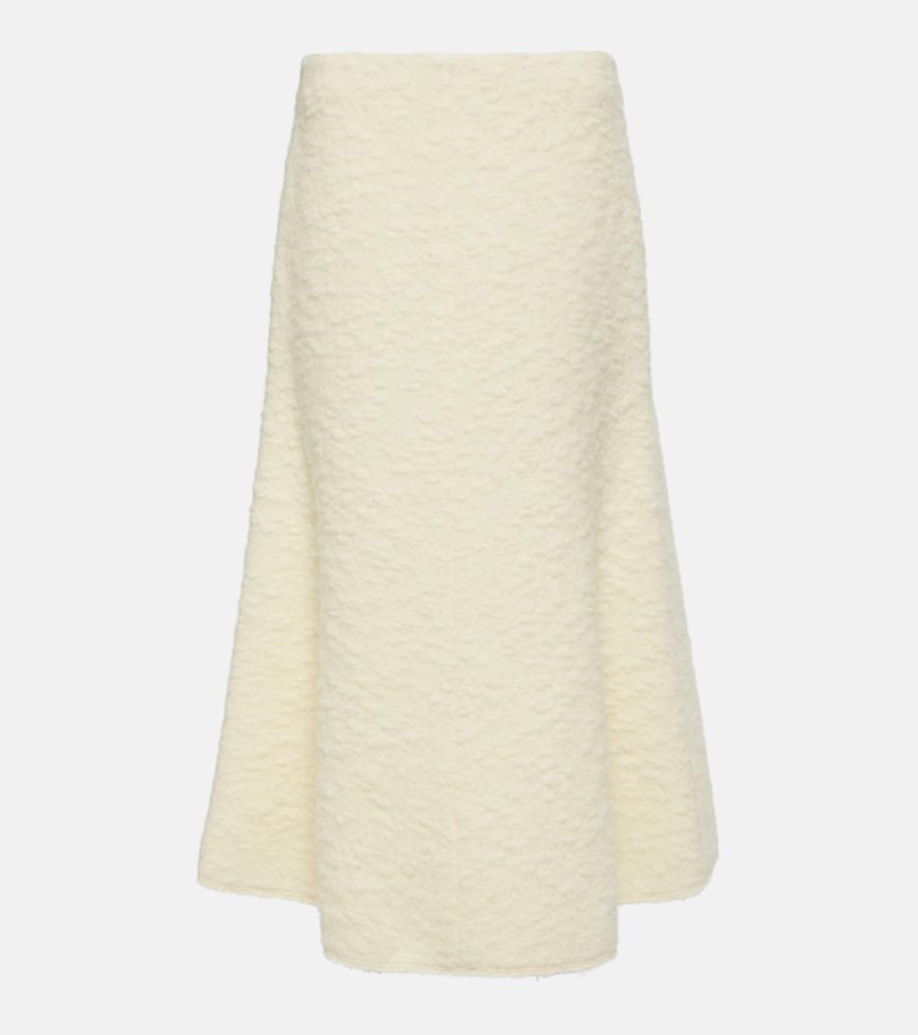 CHLOÉ Alpaca Boucle Flared Midi Skirt In Eden White product image