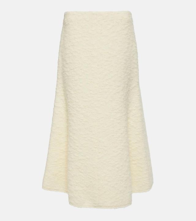 CHLOÉ Alpaca Boucle Flared Midi Skirt In Eden White Product Image