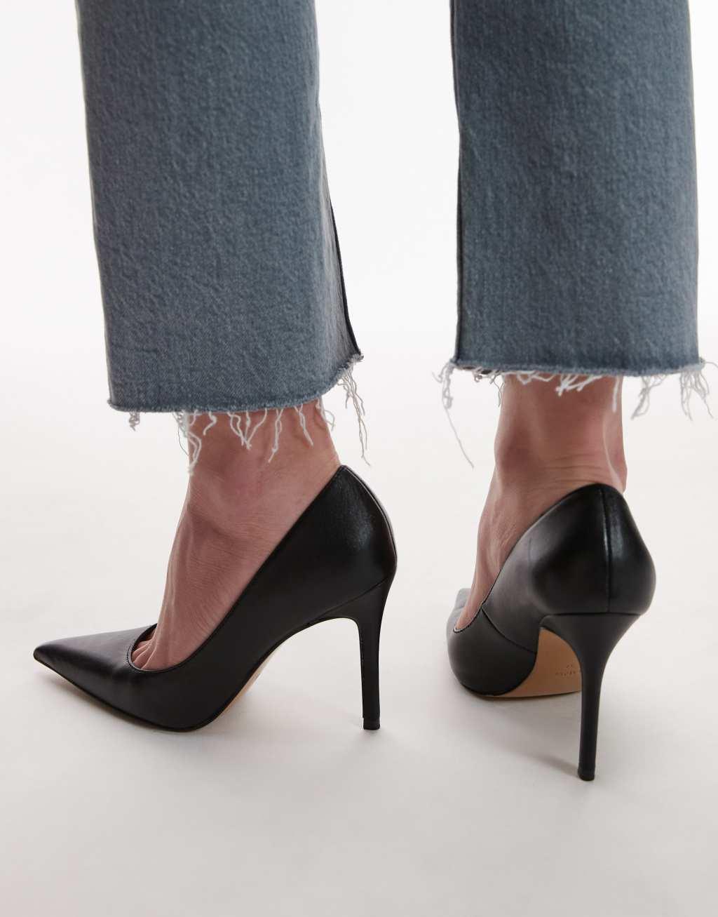 Mango mid leather heels in black Product Image