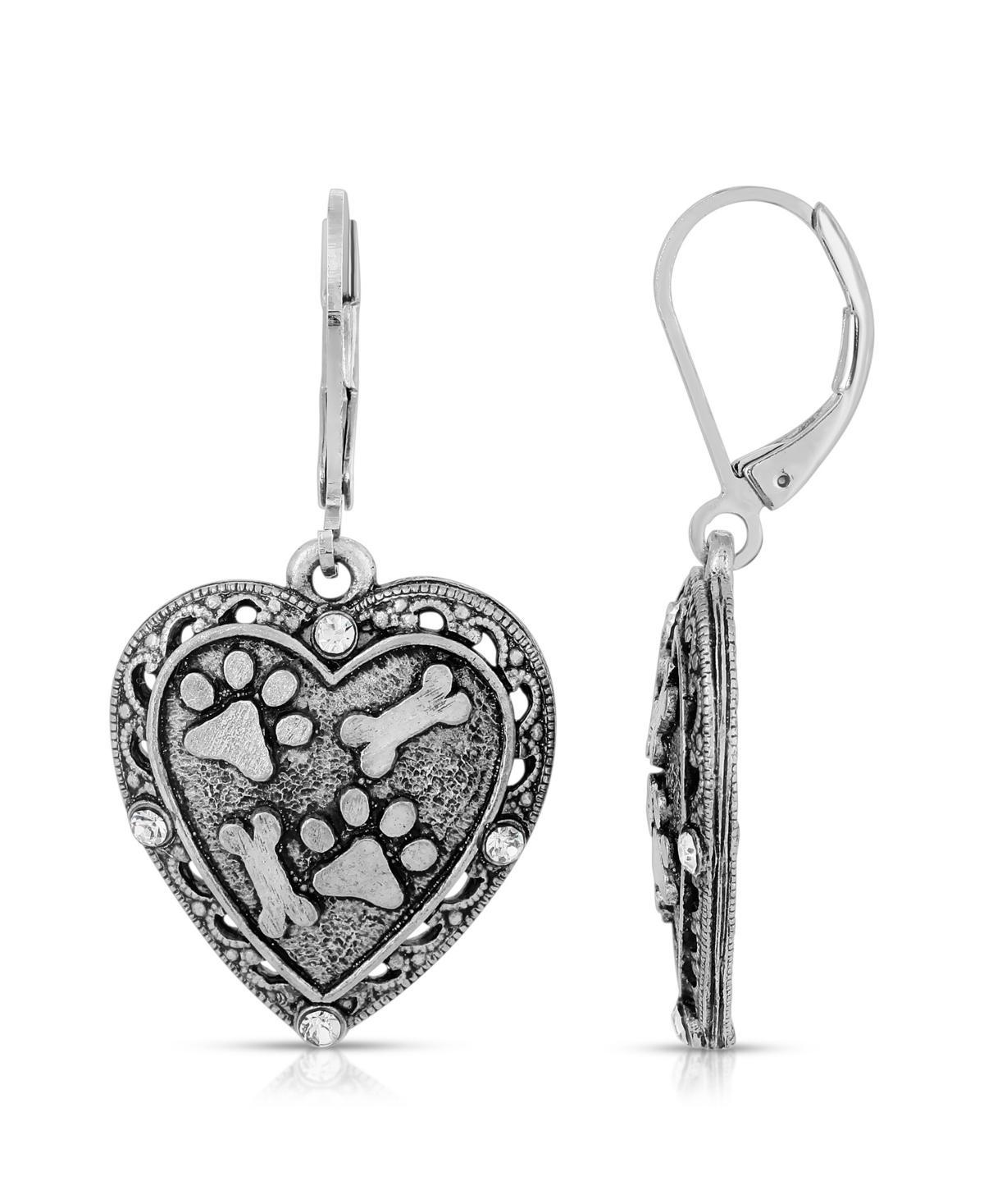 1928 Silver Tone Heart, Paw, & Bones Drop Earrings, Womens Product Image