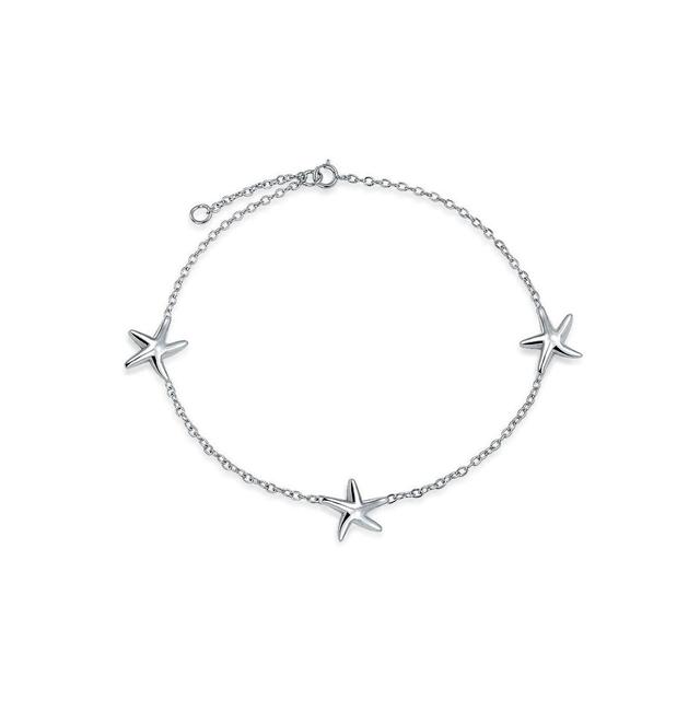 Bling Jewelry Tropical Beach Vacation Hawaii Paradise Nautical 3 Multi Station Starfish Charm Bracelet .925 Sterling Silver Jewelry for Women and Teen Product Image