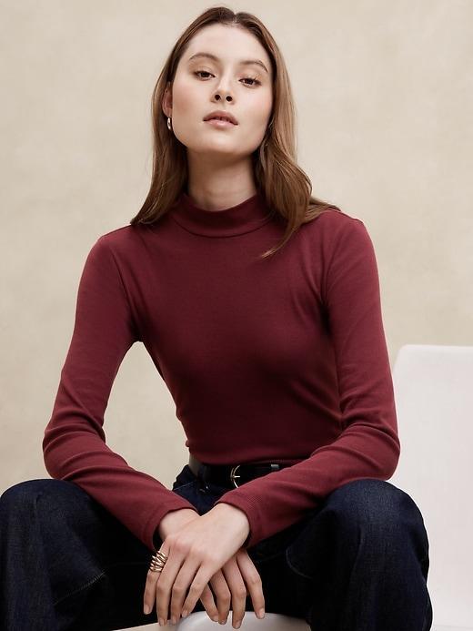 Ribbed Mock-Neck T-Shirt Product Image