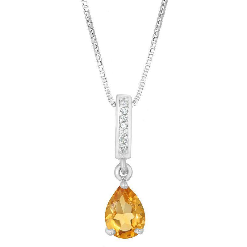 Gemminded Sterling Silver White Topaz Accent & Citrine Pendant Necklace, Womens Product Image