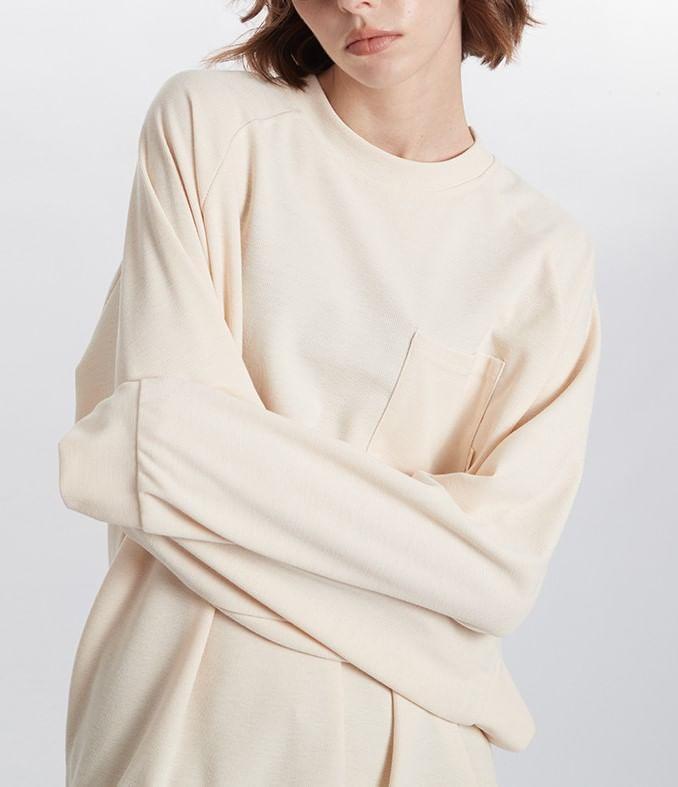 Crew Neck Plain Pocket Oversized Pullover Product Image