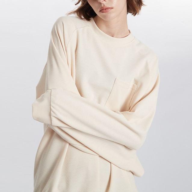 Crew Neck Plain Pocket Oversized Pullover Product Image