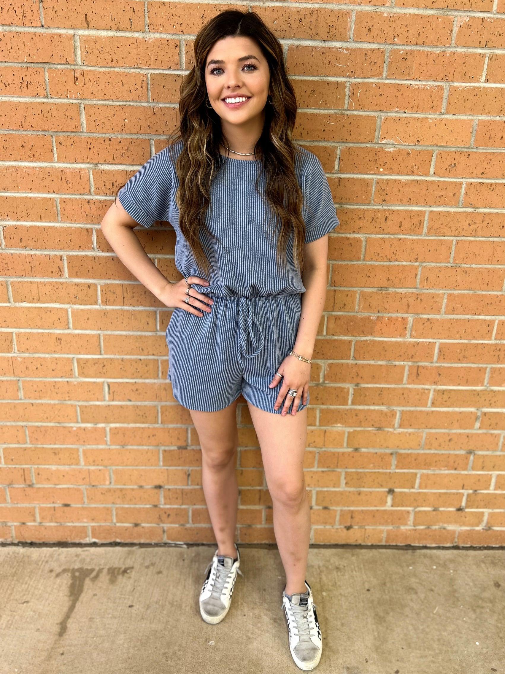 Vintage Denim Urban Ribbed Romper Product Image