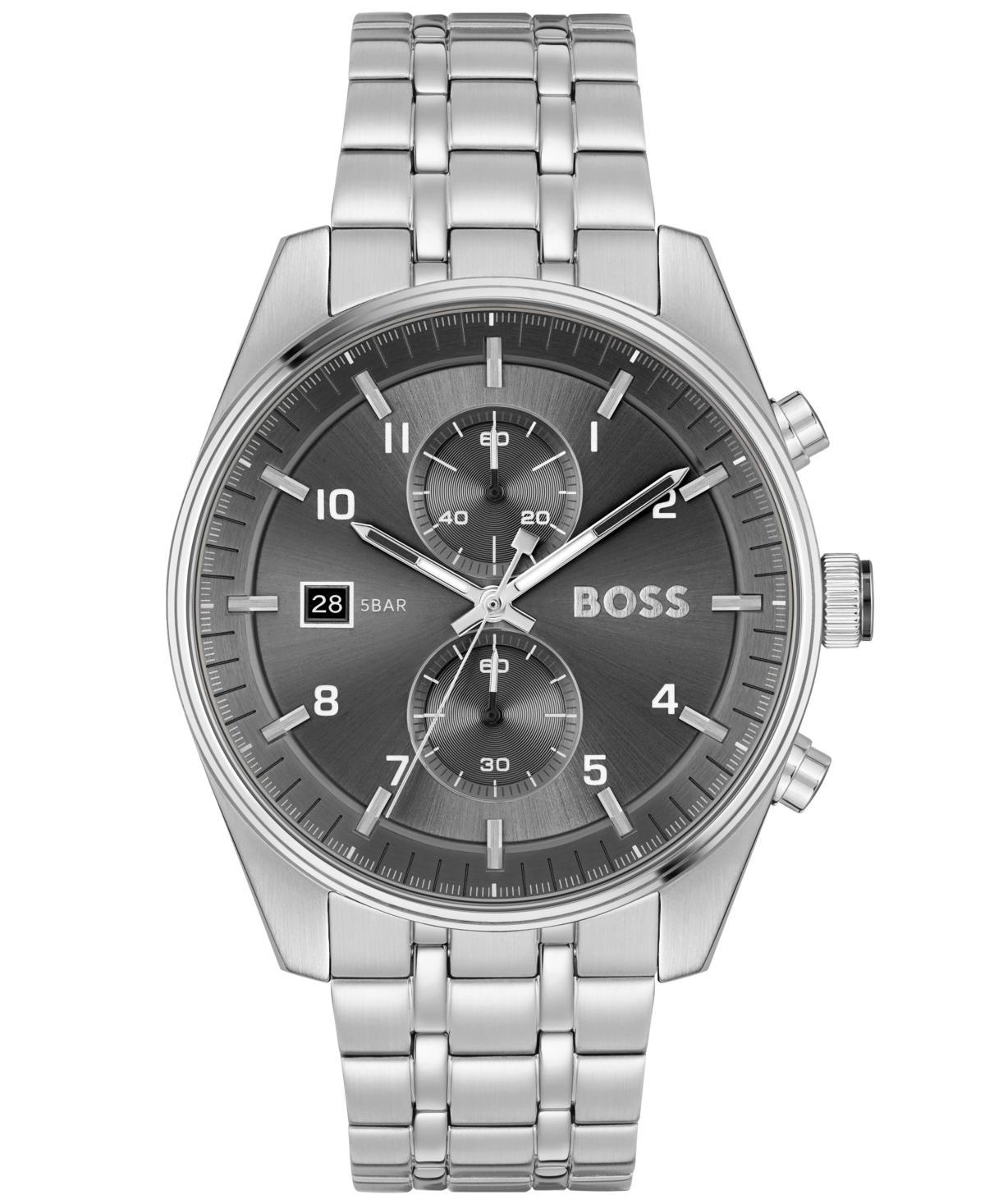 Boss Mens Skytraveller Quartz Fashion Chrono Silver-Tone Stainless Steel Watch 44mm - Stainless Steel Product Image