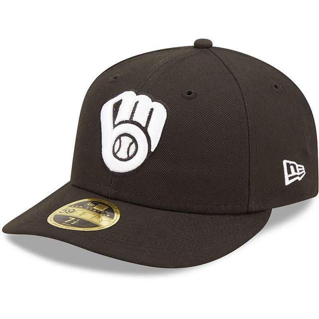 Mens New Era Milwaukee Brewers Black and White Low Profile 59FIFTY Fitted Hat - Black Product Image