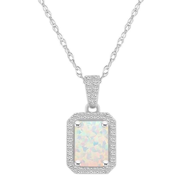 Celebration Gems 10k White Gold Emerald Cut Gemstone & Lab-Created White Sapphire Halo Pendant Necklace, Womens Product Image