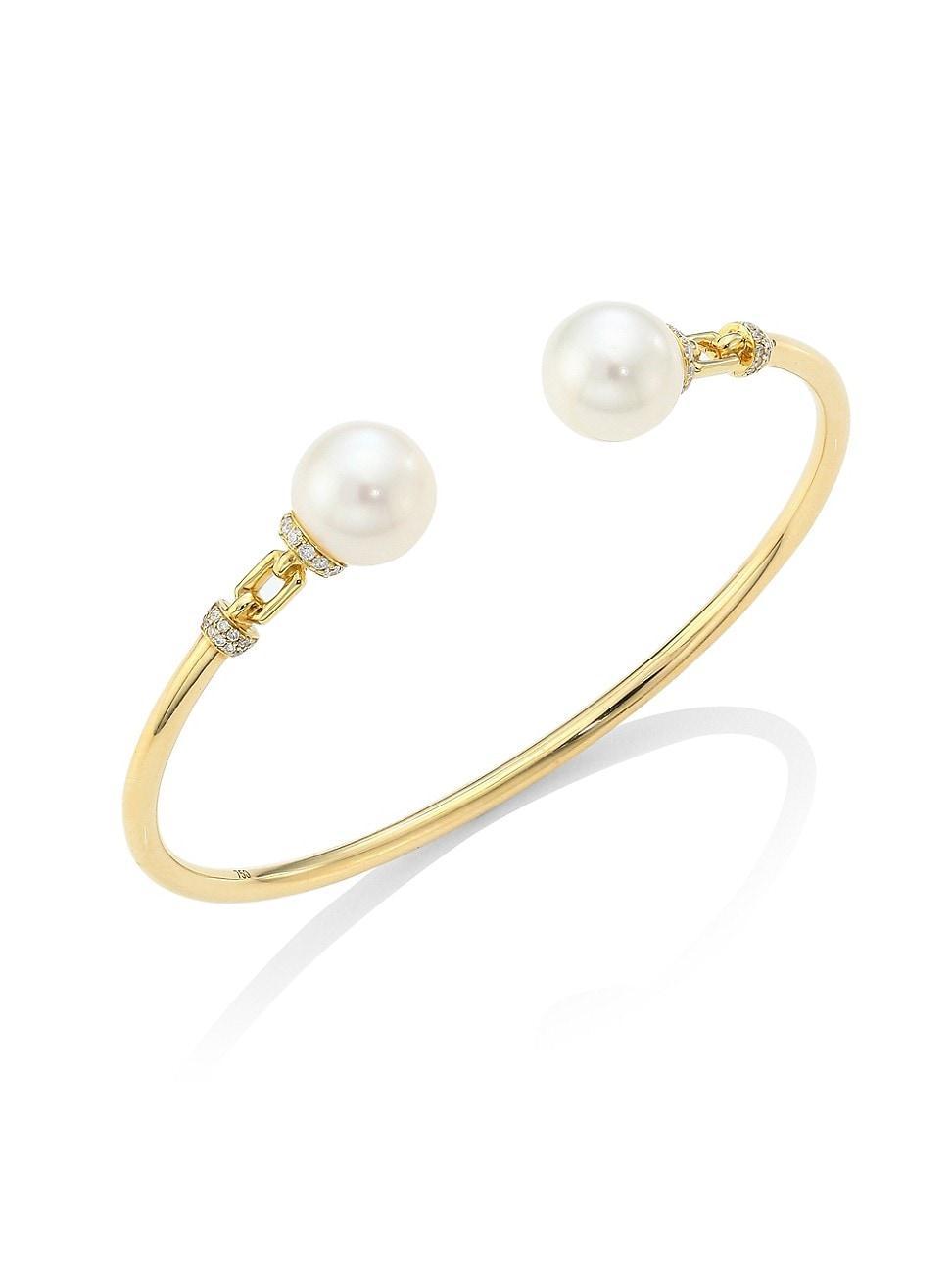 Womens Freshwater Pearls & 18K Gold Bangle Product Image