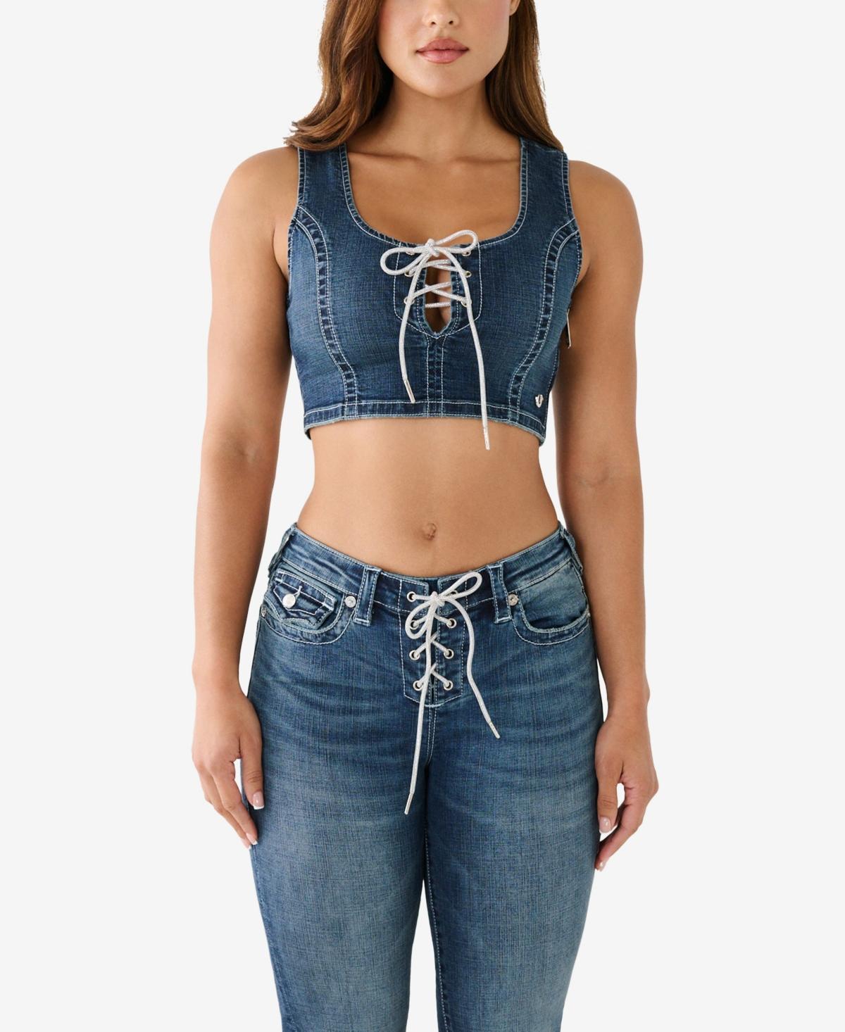 True Religion Womens Crystal Lace Up Denim Bra Top Product Image