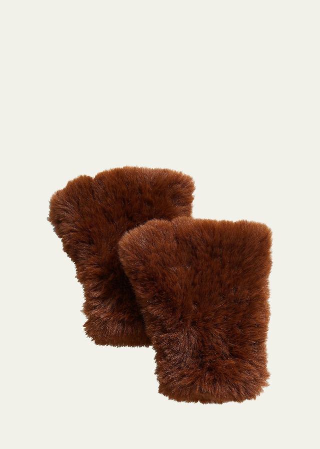 Womens Faux Fur Stretch Knit Fingerless Texting Mittens Product Image