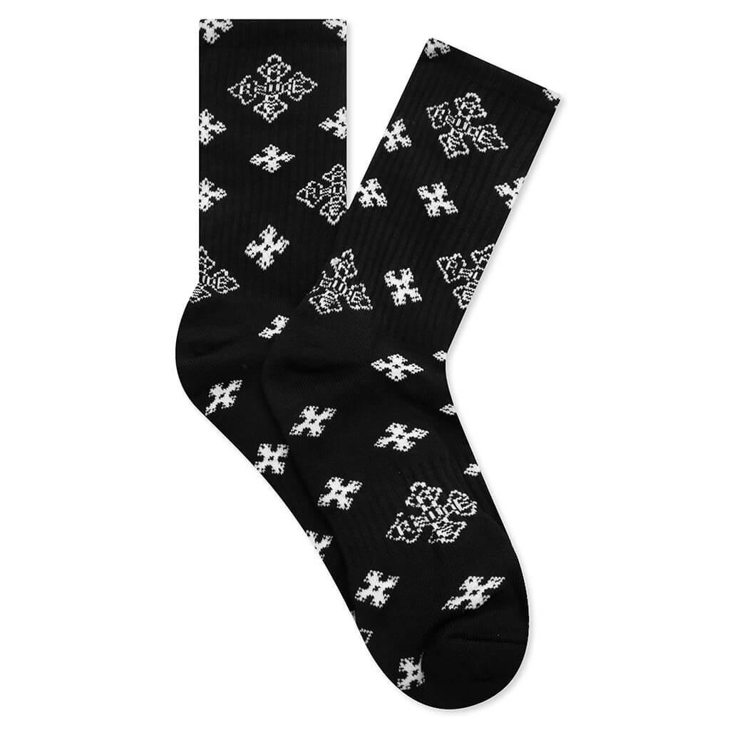 Cross Paisley Jacquard Sock - Black/White Male Product Image