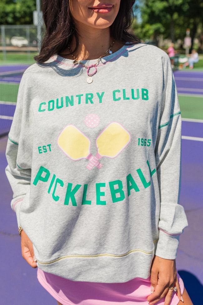 To The Pickleball Court Heather Grey Contrast Stitch Graphic Sweatshirt Product Image