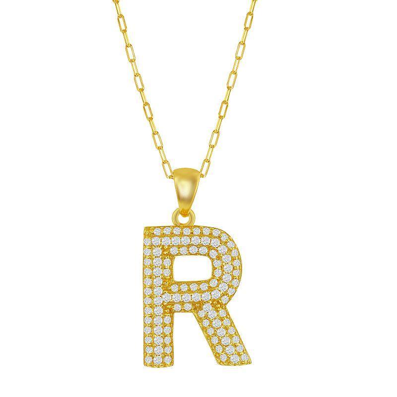 Sterling Silver Cubic Zirconia Block Initial Necklace, Womens F Product Image