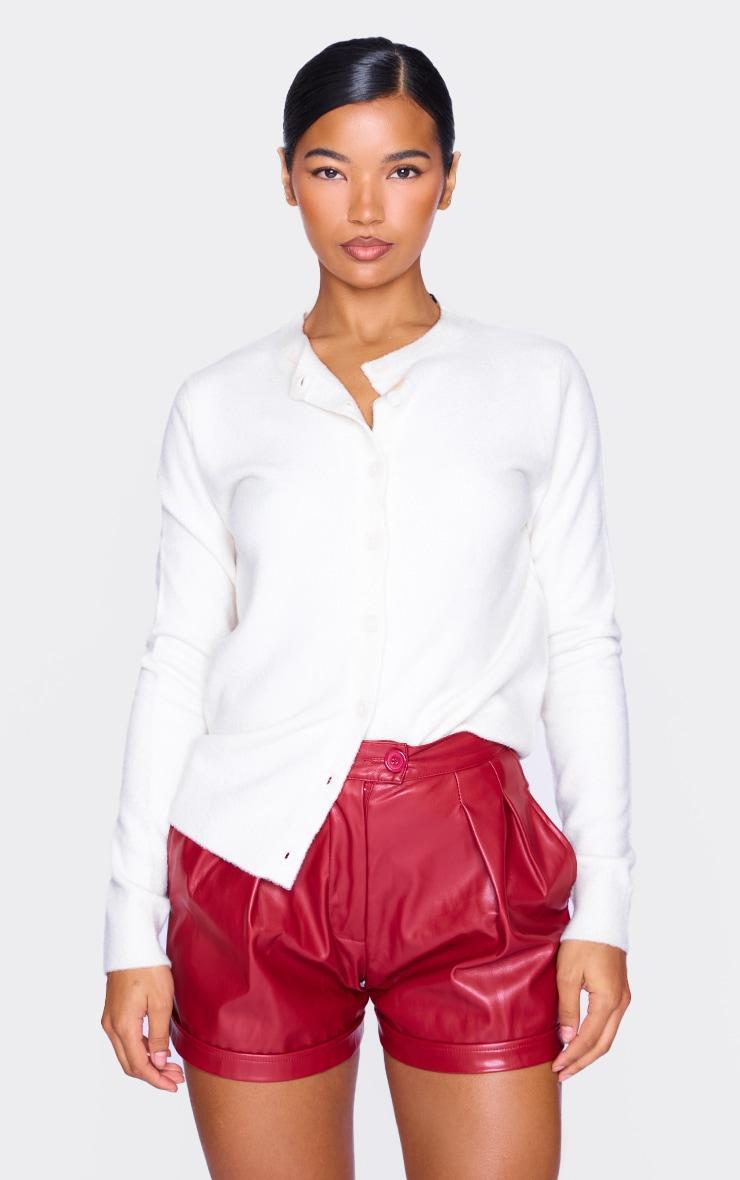 Cherry Red Faux Leather Pleat Detail Shorts Product Image