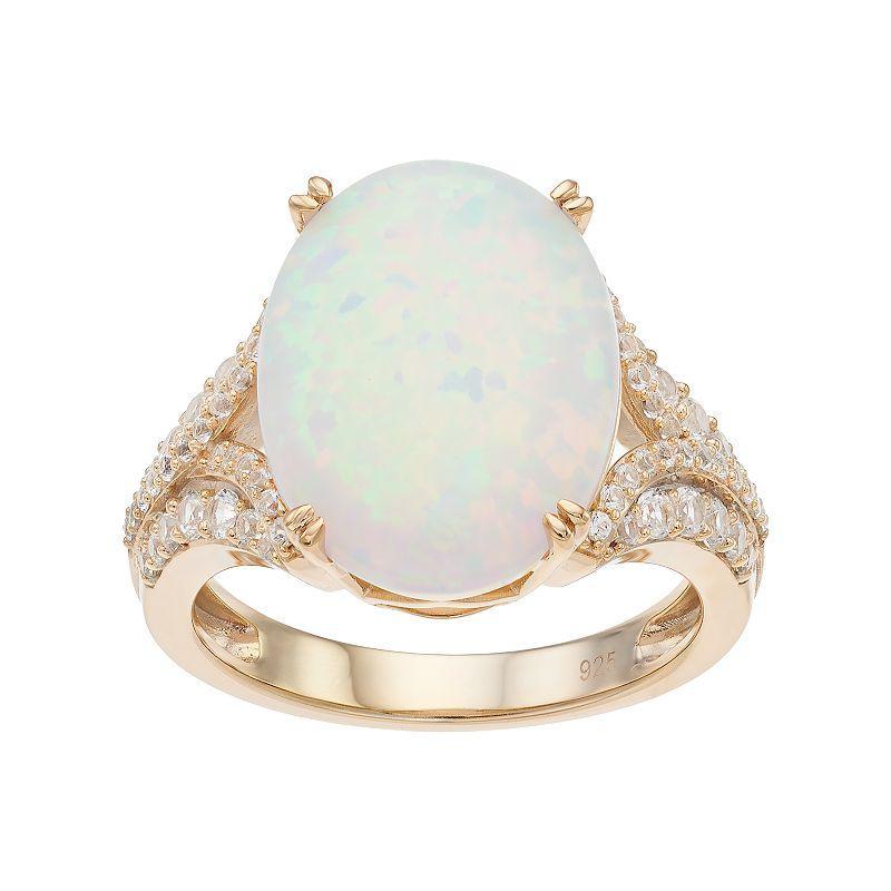 14k Gold Over Silver Lab-Created White Opal & White Sapphire Oval Ring, Womens Gold Tone Product Image