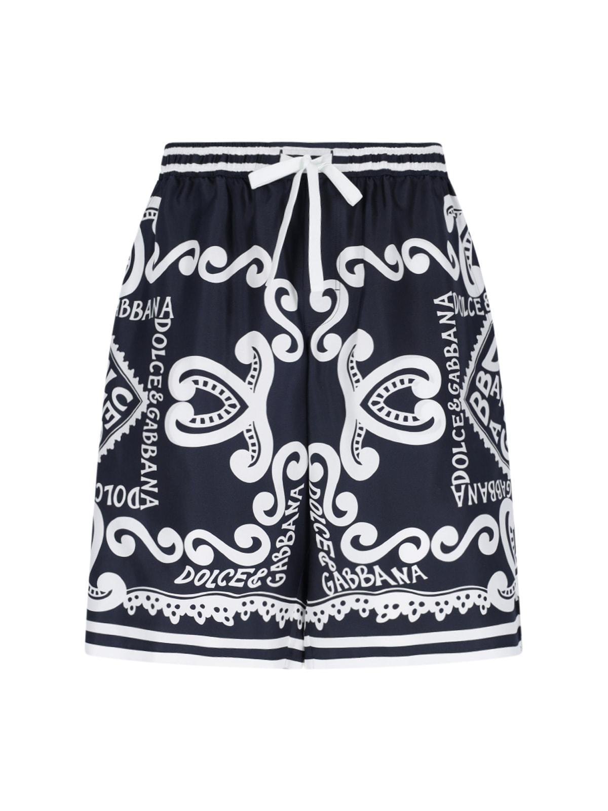 Silk Twill Jogging Shorts With Bandanna Print In Marina Blue Product Image