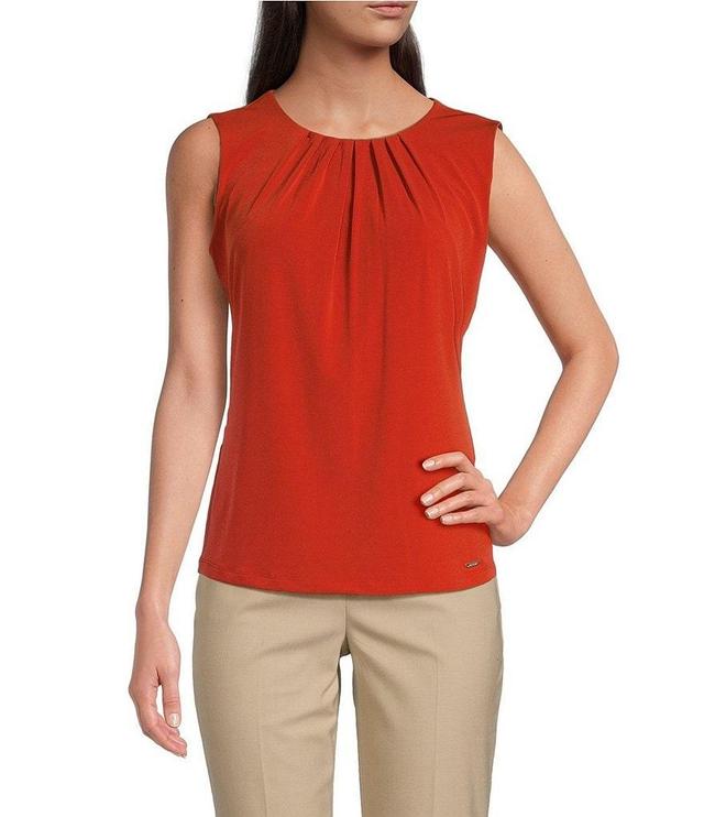 Calvin Klein Stretch Pleated Crew Neckline Sleeveless Tank Product Image