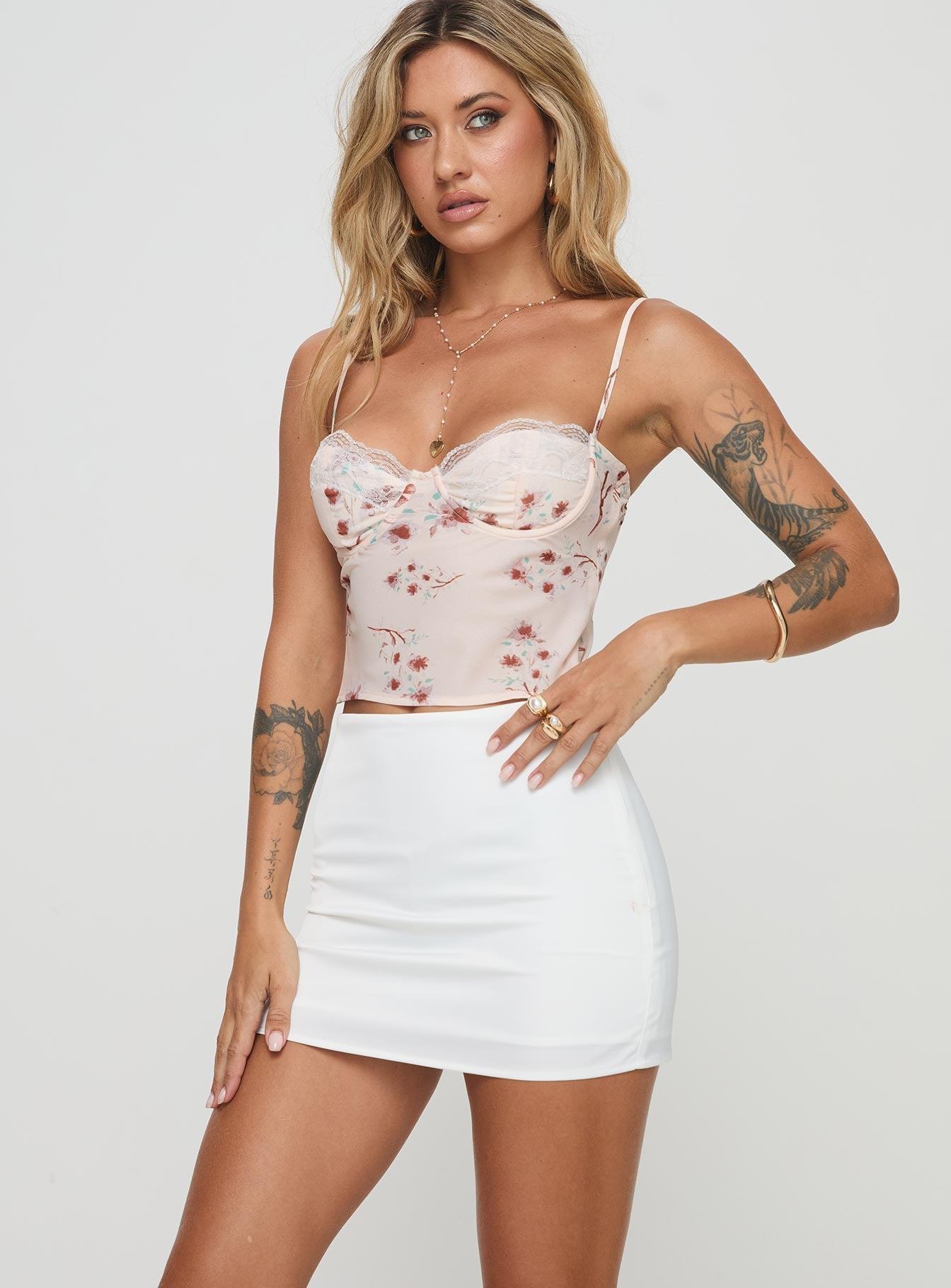 Karley Satin Low Waist Mini Skirt White Product Image