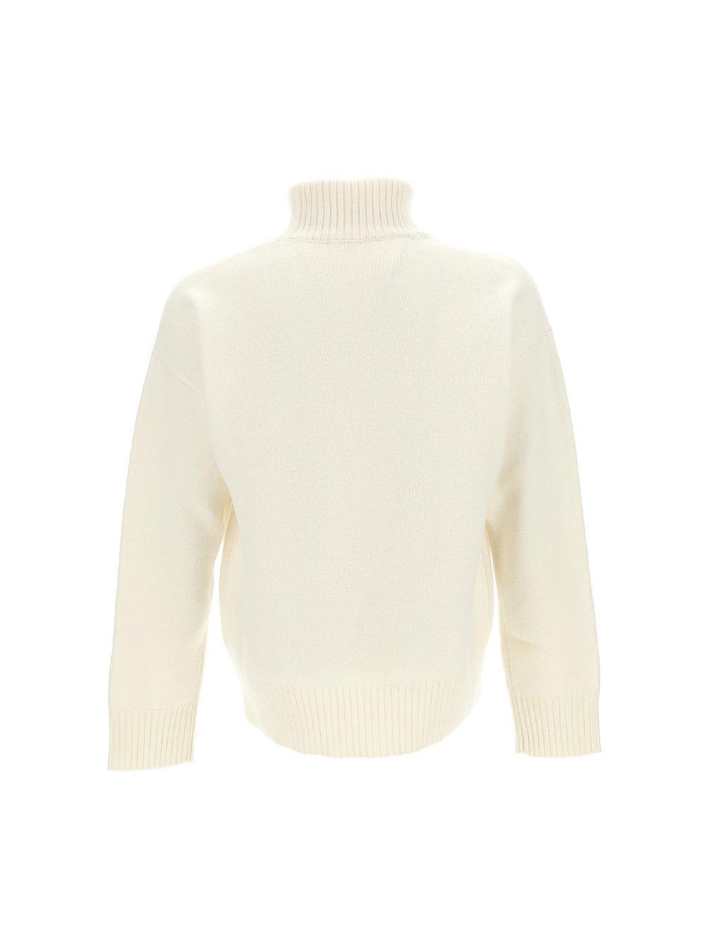 Ami Paris Ami De Coeur Roll Neck Heart Motif Embroidered Jumper In White Product Image