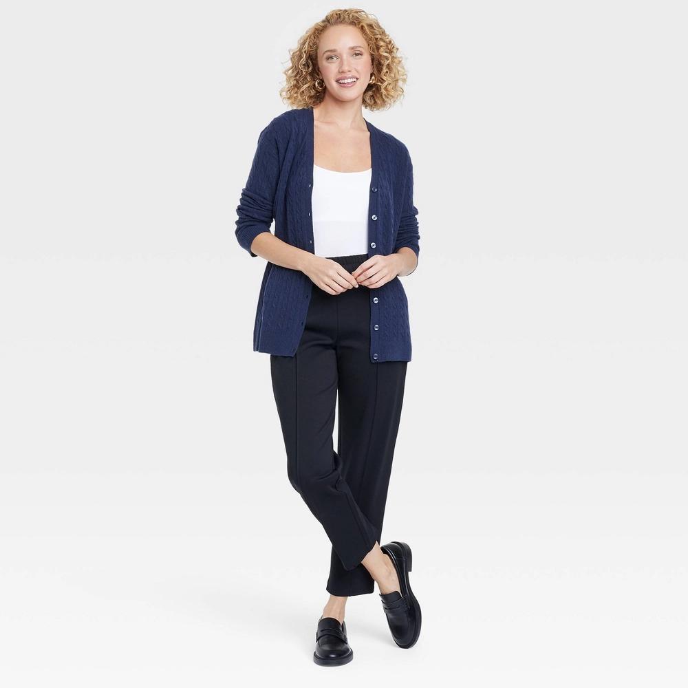 Women's Cable Cardigan - A New Day™ Navy L Product Image