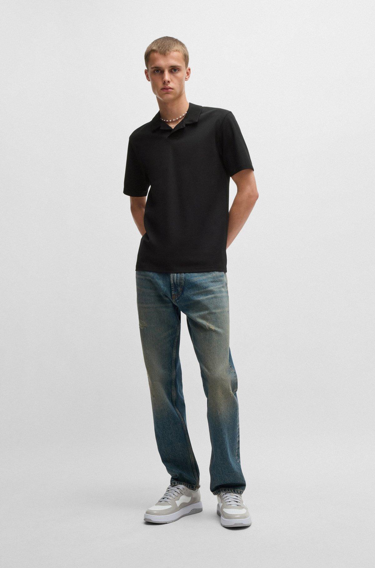 Slim-fit stretch-cotton polo shirt with Johnny collar Product Image