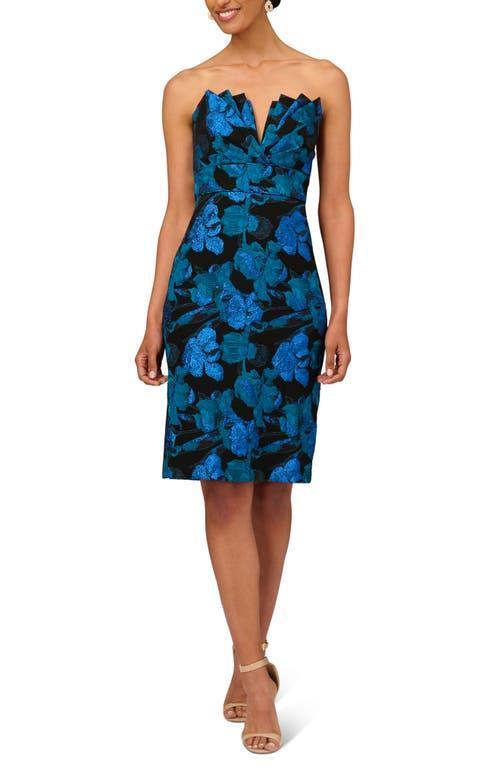 Aidan Mattox by Adrianna Papell Metallic Floral Print Strapless Cocktail Dress Product Image