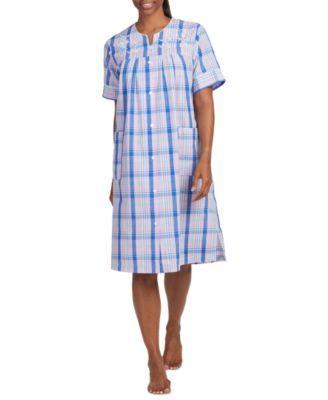 Miss Elaine Womens Short-Sleeve Plaid Grip Robe - Navy/pink Product Image