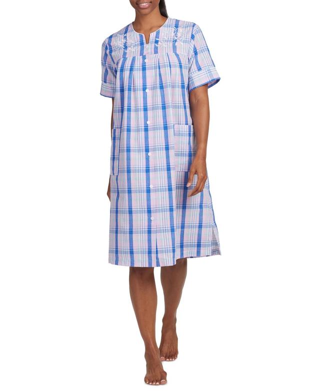 Women's Short-Sleeve Plaid Grip Robe Product Image