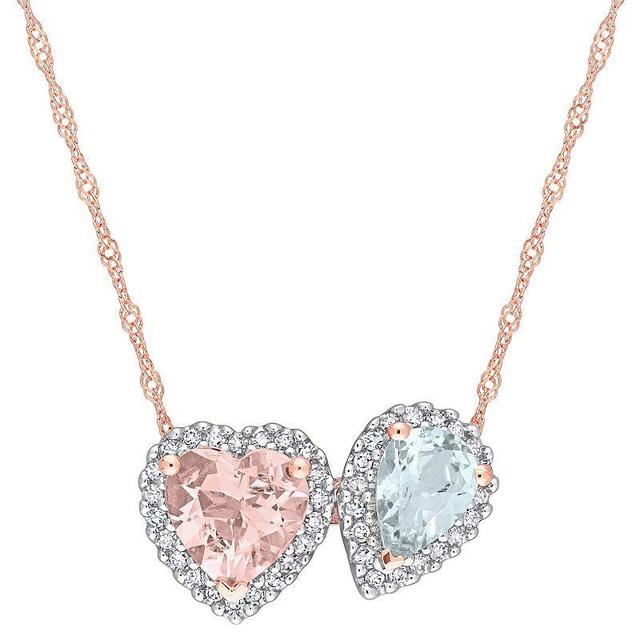 Stella Grace 14K Rose Gold Morganite, Aquamarine & 1/5 Carat T.W. Diamond Necklace, Womens 14k Rsgold Product Image