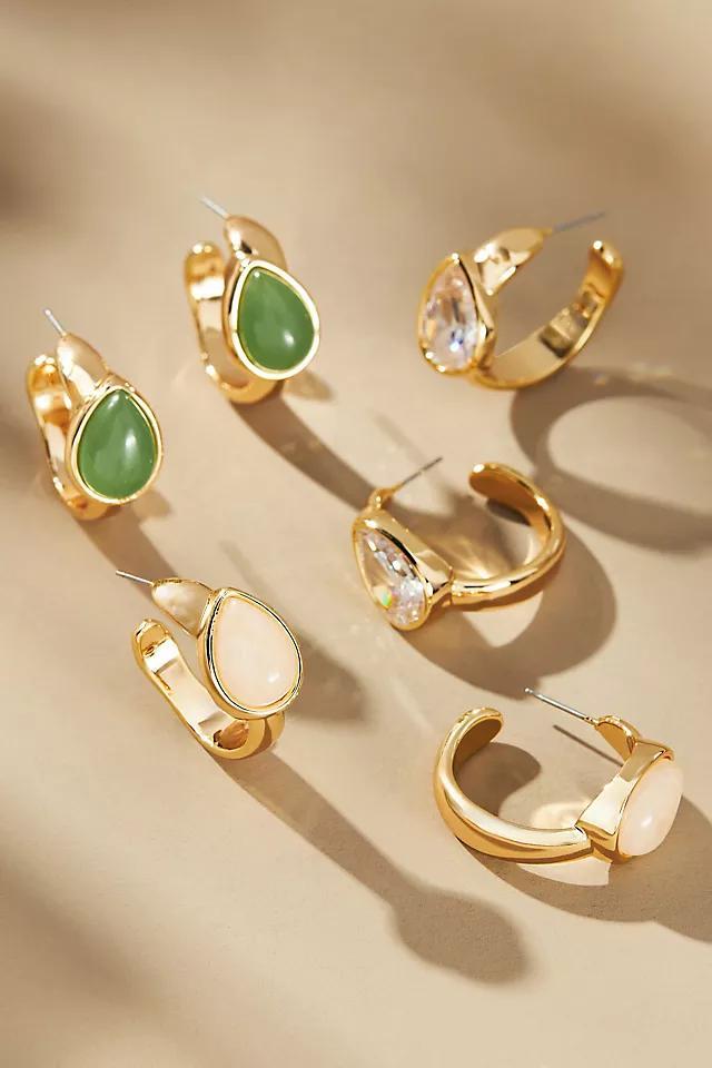 Stone-Inset Hoop Earrings Product Image