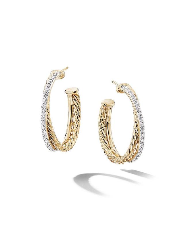 Womens Crossover Hoop Earrings in 18K Yellow Gold with Pav Diamonds Product Image