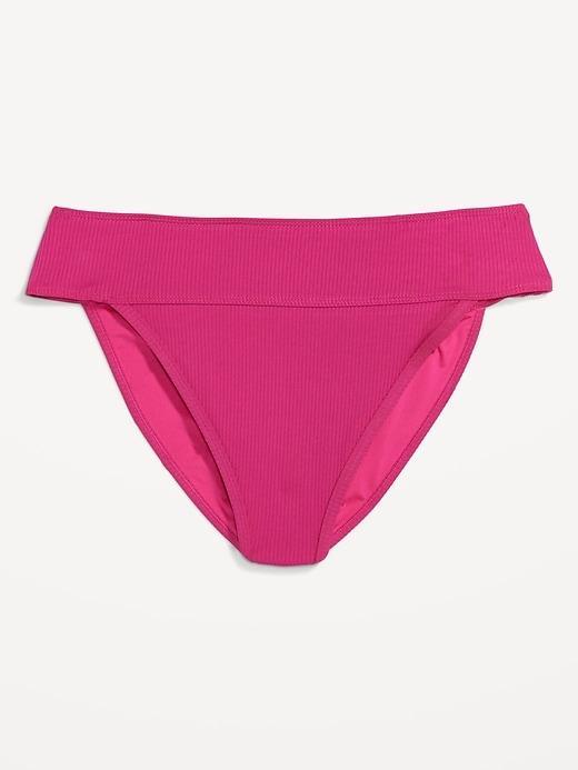 High-Waisted Ribbed French-Cut Bikini Swim Bottoms Product Image