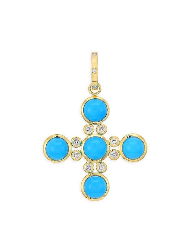 Womens Cl Color 18K Yellow gold, Turquoise & Diamond Four Elements Cross Pendant Product Image