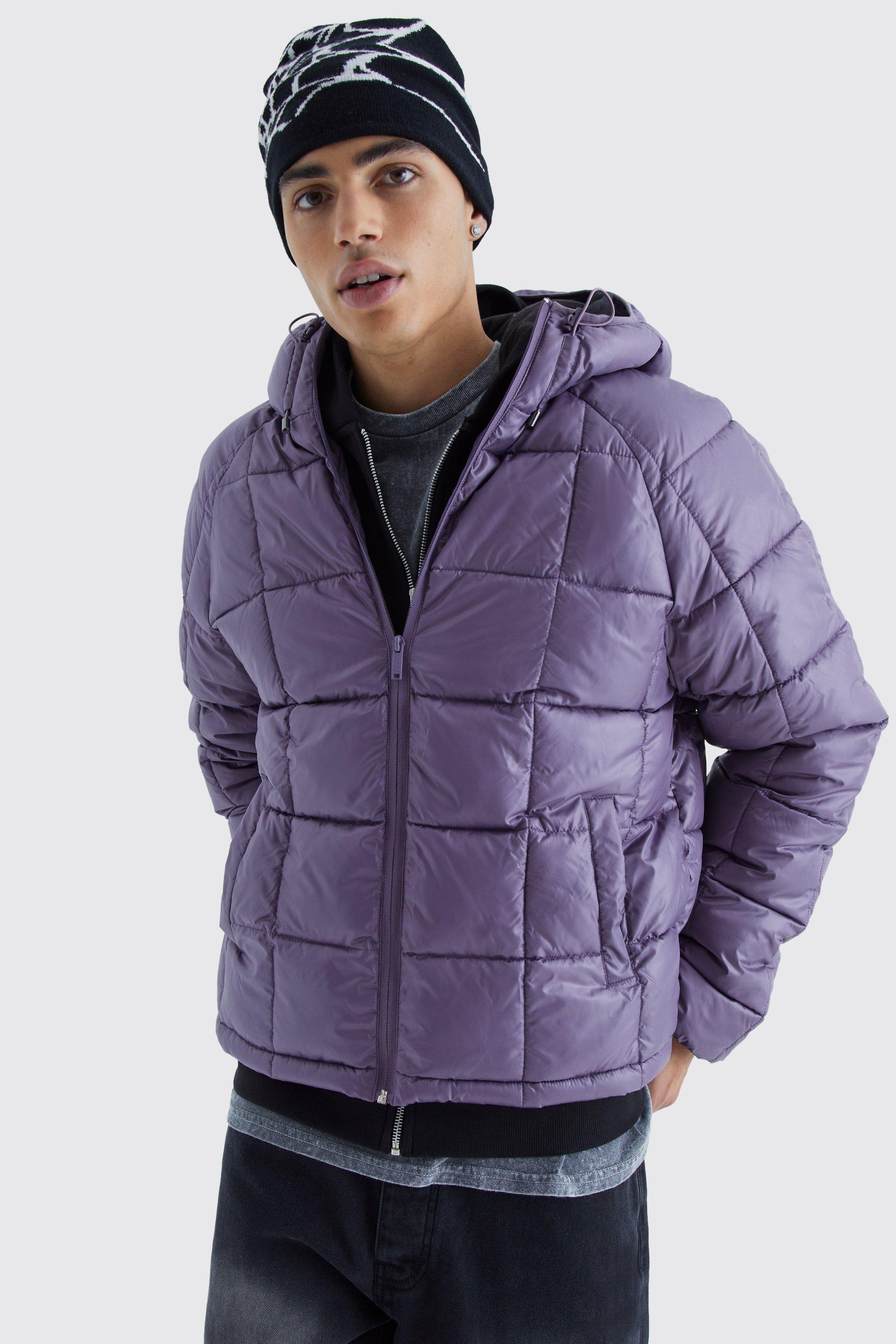 Boxy Square Quilted Puffer With Hood | boohooMAN USA Product Image