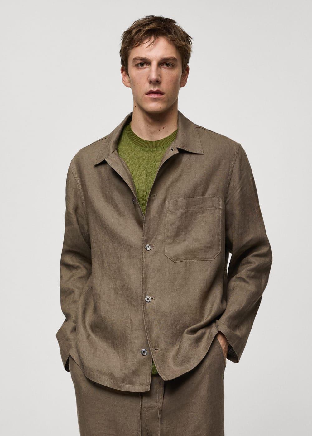 MANGO MAN - 100% linen regular-fit overshirt khakiMen Product Image