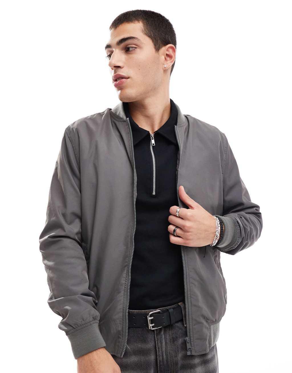 ASOS DESIGN lightweight bomber jacket in gray Product Image