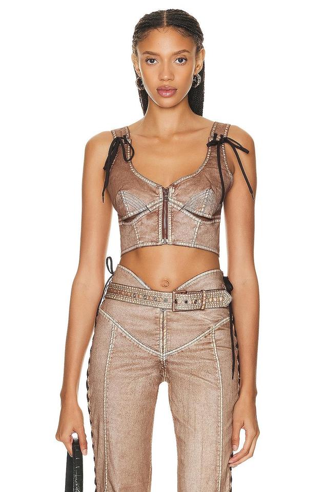 Jean Paul Gaultier X KNWLS Laced Branded Patch Sleeveless Crop Top Brown. (also in 34). Product Image