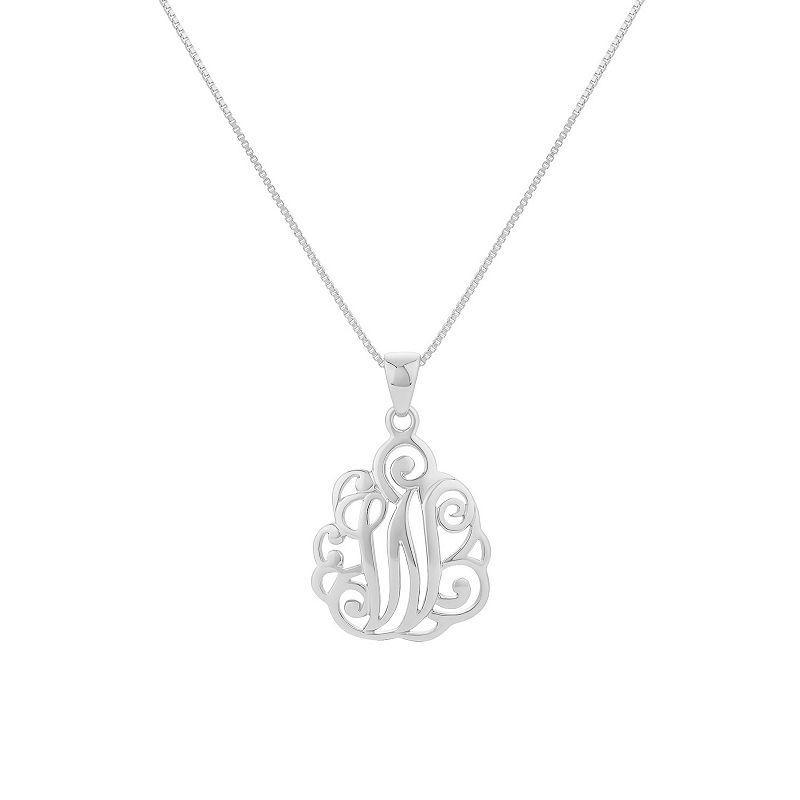 PRIMROSE Sterling Silver Monogram Initial Pendant Necklace, Womens Silver Tone H Product Image