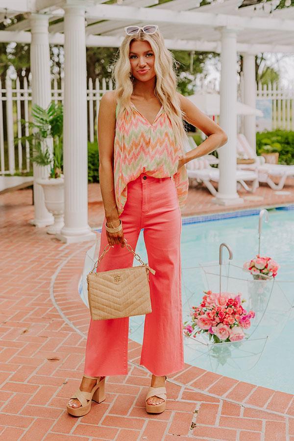 The Adriana High Waist Wide Leg Jean in Coral Pink Product Image