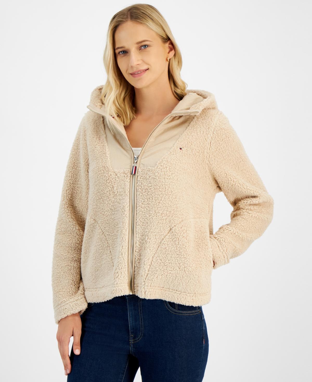 Tommy Hilfiger Womens Sherpa Zip-Front Hooded Sweater Product Image