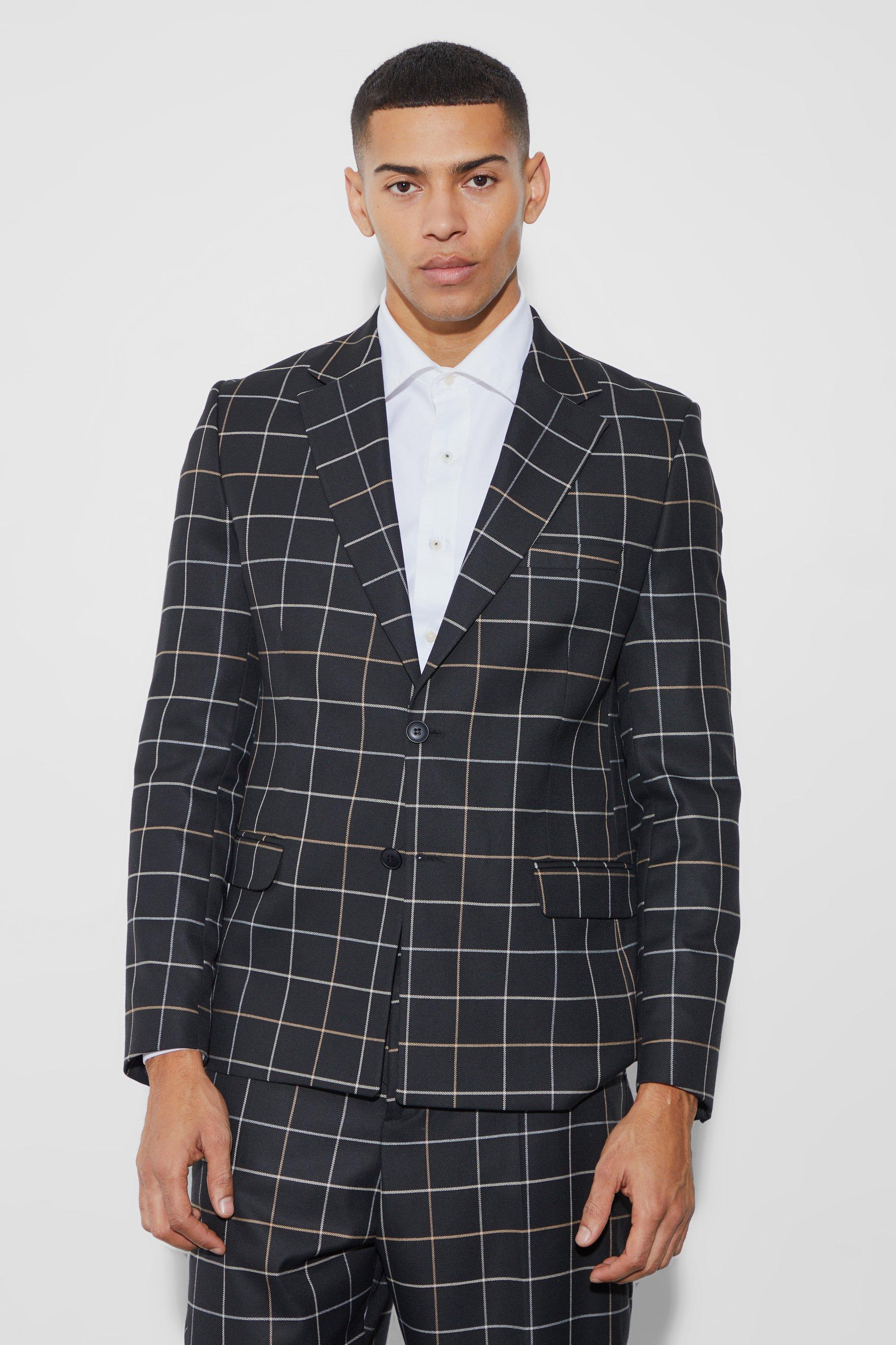 Relaxed Fit Windowpane Check Blazer | boohooMAN USA Product Image