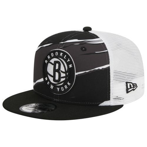 New Era Mens Black Brooklyn Nets Tear Trucker 9FIFTY Adjustable Hat - Black, White Product Image