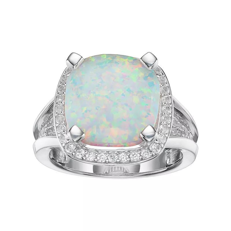 Sterling Silver Lab-Created White Opal & White Sapphire Halo Ring, Womens Product Image