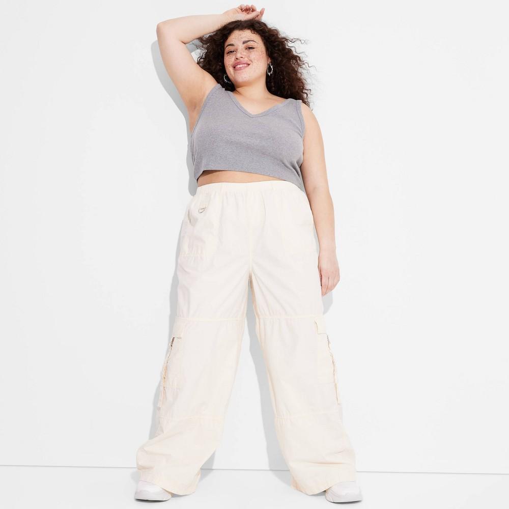 Womens Mid-Rise Wide Leg Cargo Pants - Wild Fable Off-White 2X Product Image