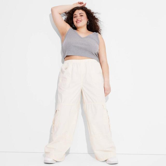 Womens Mid-Rise Wide Leg Cargo Pants - Wild Fable Off-White 3X Product Image