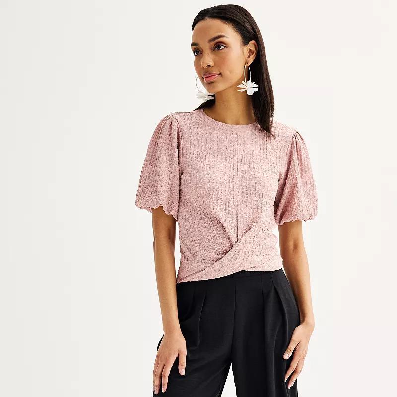 Womens Nine West Puff Sleeve Textured Banded Top Product Image