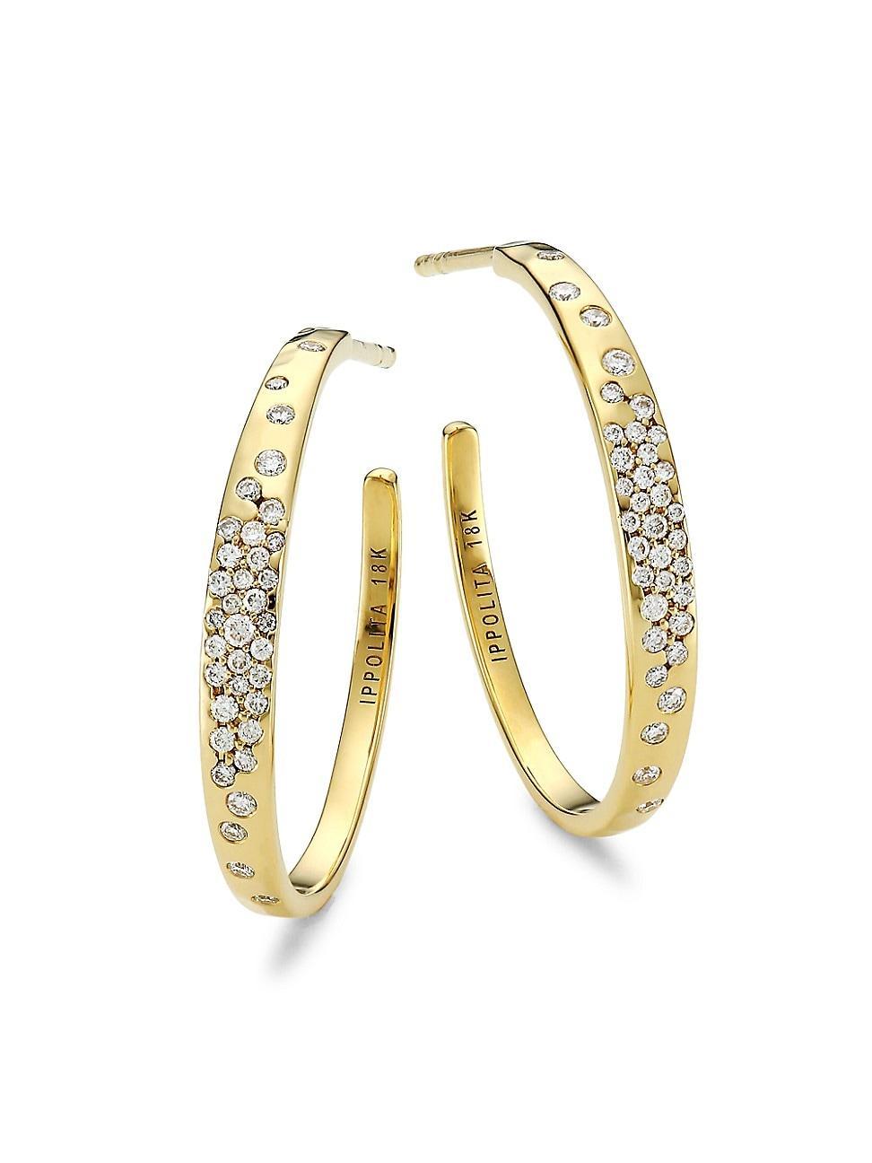 Womens Stardust 18K Yellow Gold & Diamond Small Crinkle Hoop Earrings Product Image